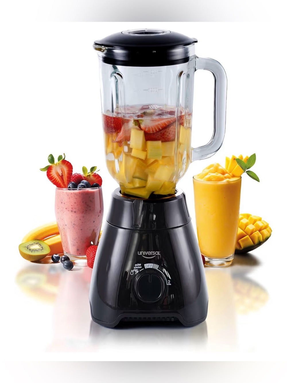 Universal Black Countertop Blender with Clear Glass Pitcher